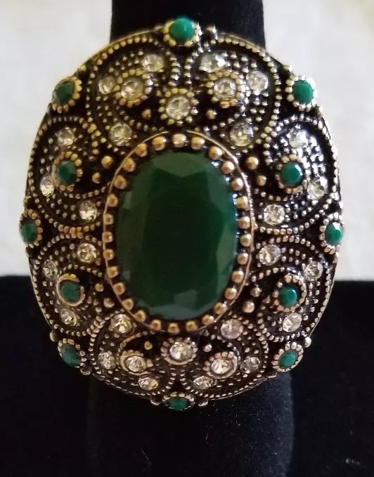Hurrem Sultan ~ Turkish Goldtone Ring with Gemstones ~ Size 9 ~ Jewelry