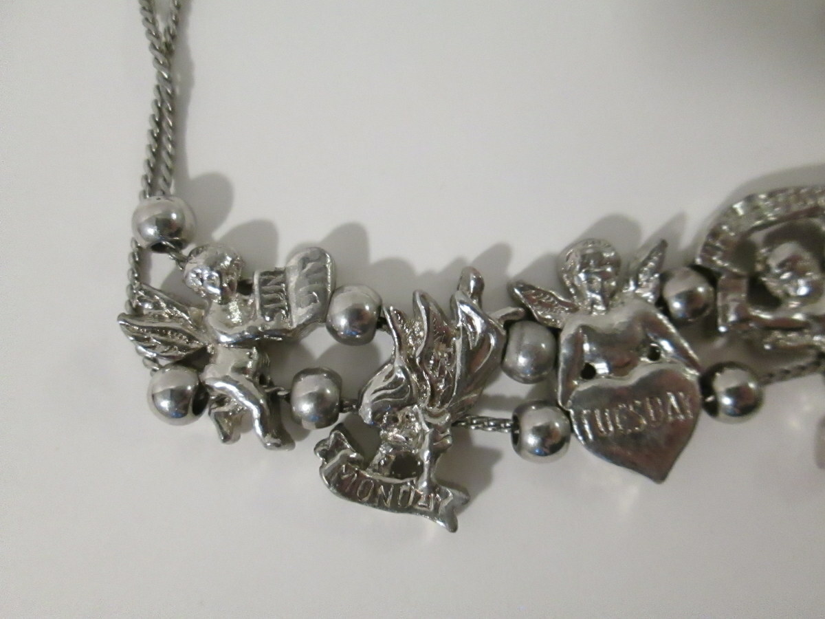 Cupid / Angels Day of the Week Bracelet Silver Tone Fold Over Clasp