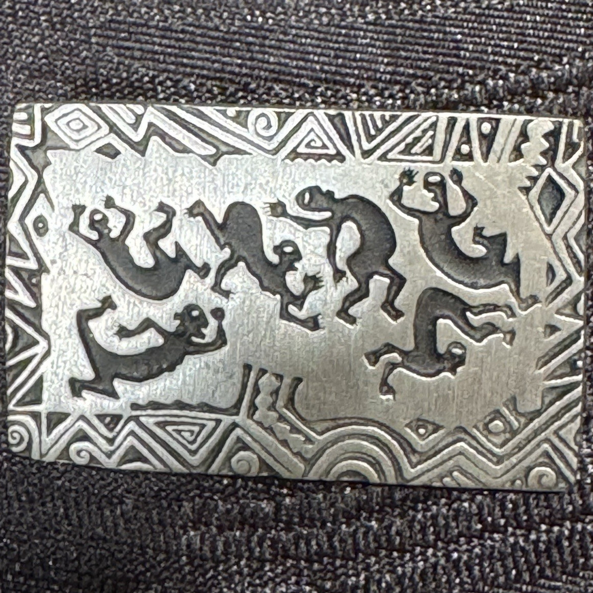 Alice Seely Signed Kokopelli Southwest Art Brooch Pin 2000 Silvertone Petroglyph