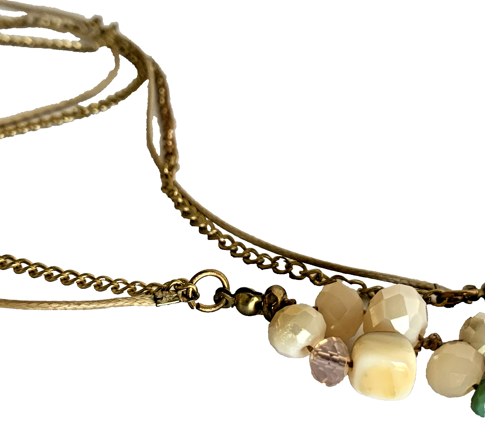Mixed Metal Necklace Stone Shell & Acrylic Beaded Gold Tone Chain