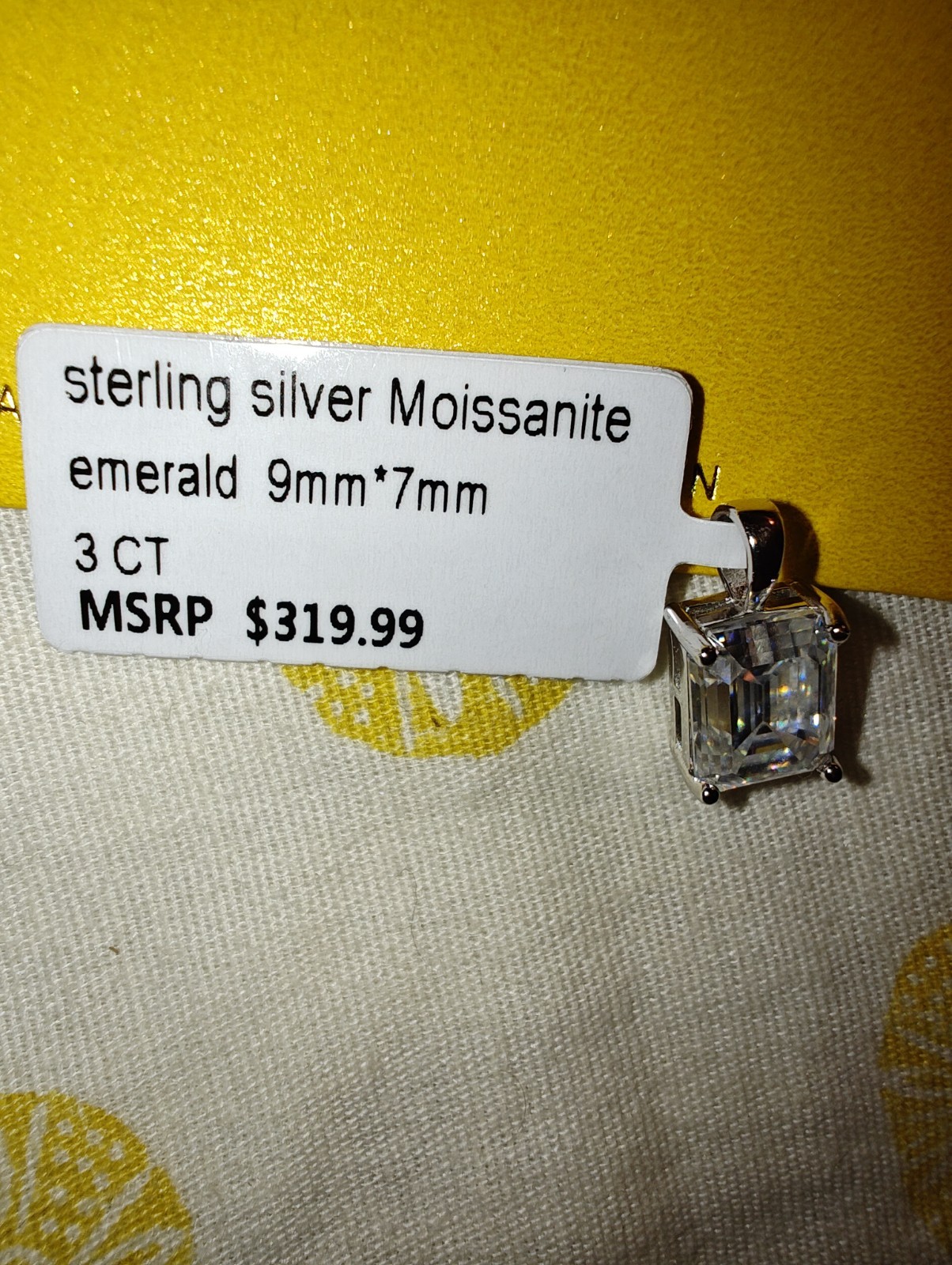 GRA Moissanite Emerald Cut Sterling .925 Pendant 9x7mm 3CT .925 Silver Prong a26