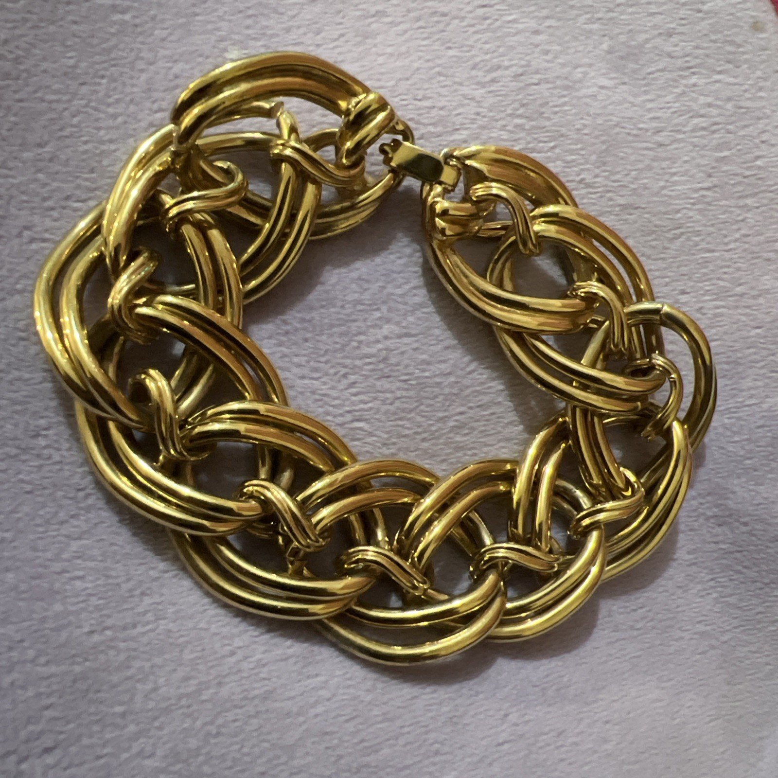 Vintage Monet Gold Double Link Chain Bracelet L: 18.5 Cm fold over clasp