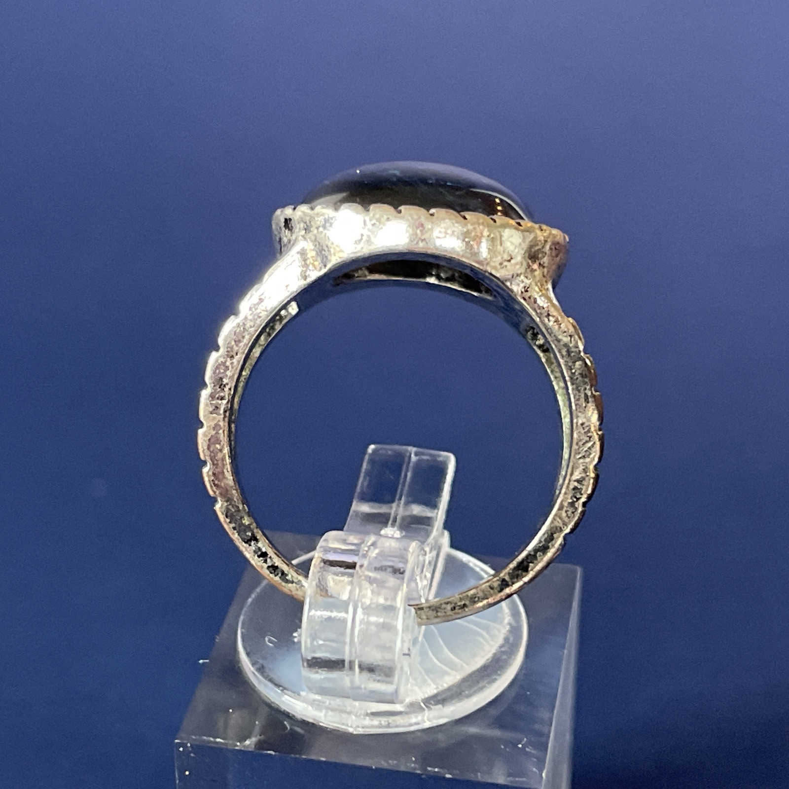 Green & Blue Dichroic Glass Silver Tone Ring – Size 6.75