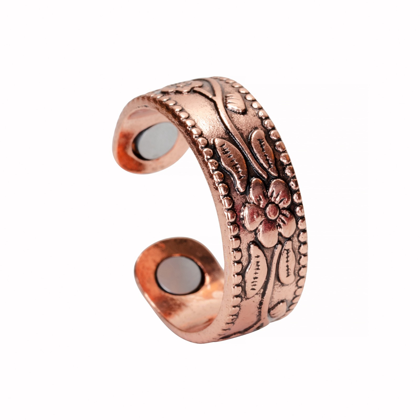 Men’s & Women’s Plated Ancient Red Copper Adjustable Magnetic Ring, Retro flower