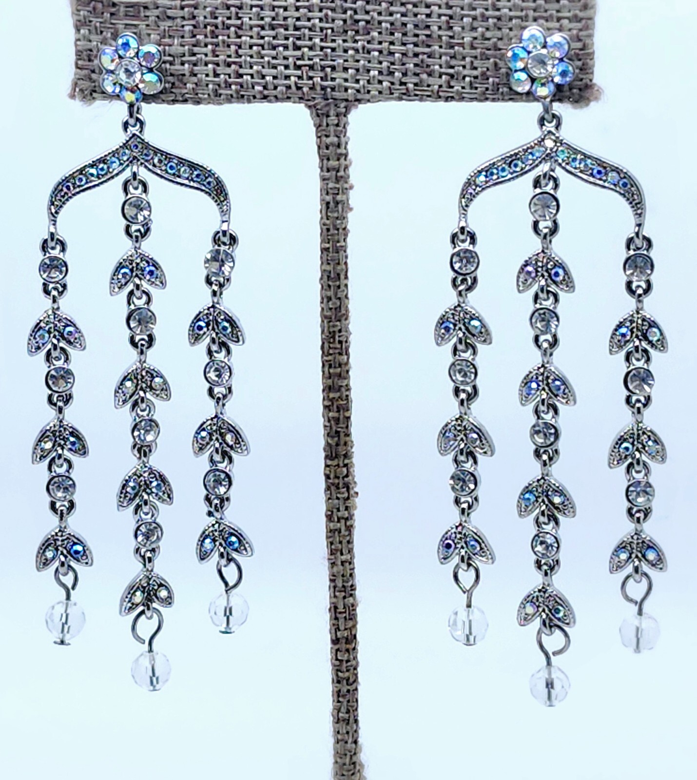 3.25″ Long clear ab Rhinestone 3 Line Dangling Chandelier fashion party Earrings