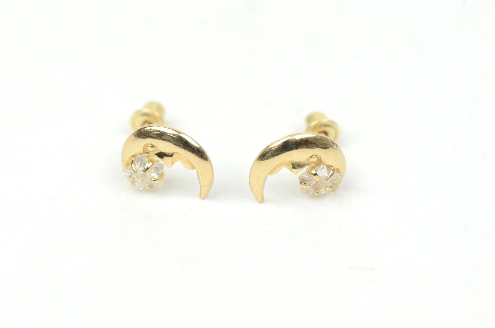 14k Yellow Gold Moon and Star Stud Earrings