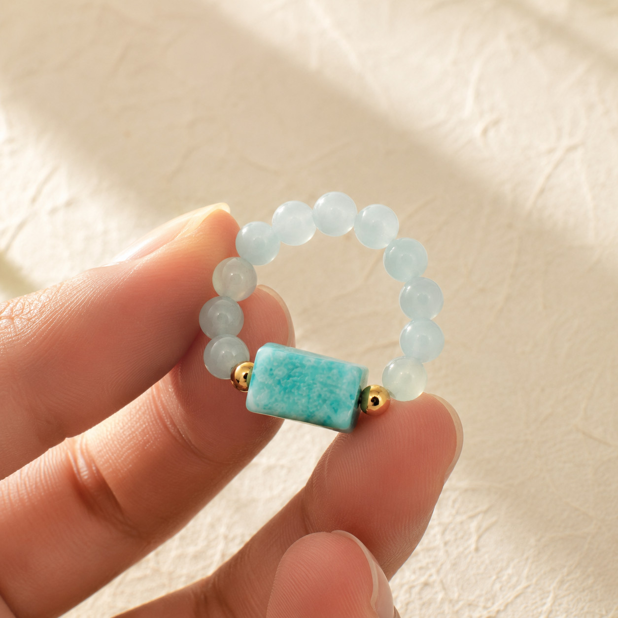 Natural Amazonite Geometric Ring | 14K Gold Plated | Truth & Calm | Teal Green