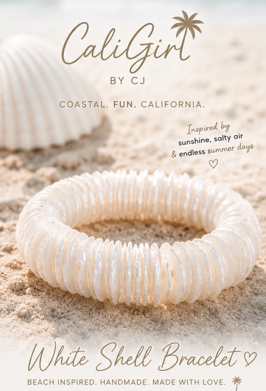 White Shell Chip Stretch Bracelet Beach Coastal Boho Jewelry CaliGirl by CJ