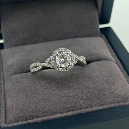 2Ct Round Cut Simulated Diamond Halo Crisscross Band Ring 14k White Gold Plated