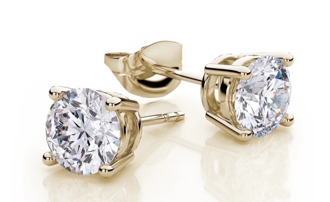 Paris Jewelry 18k Yellow Gold White Sapphire 2 Carat Princess Stud Earrings