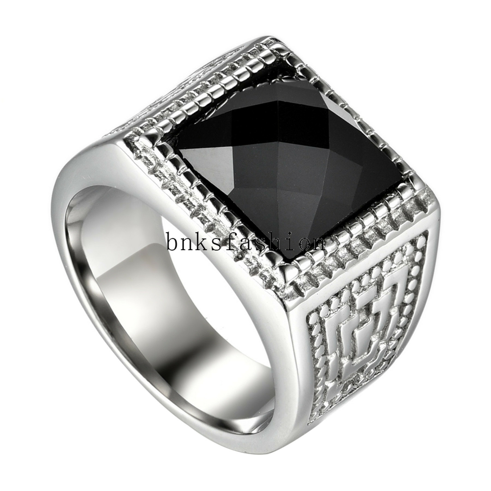 Stainless Steel Black Stone Ring Mens Classic Jewelry Ring Band Gift Size 8-13