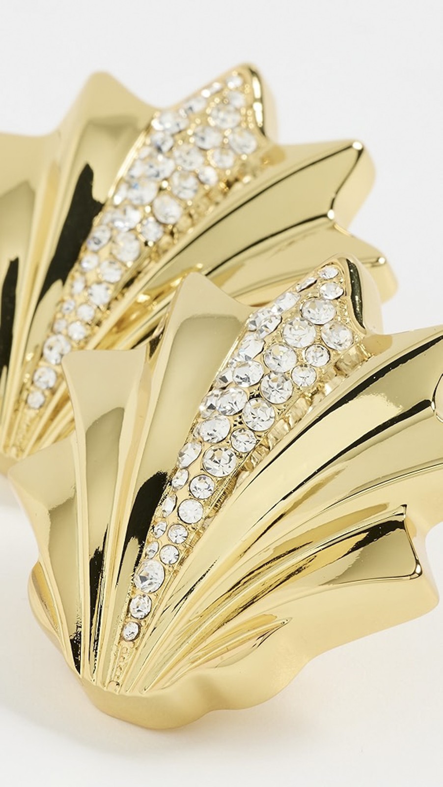 Julietta Gold Metal Shell Crystal Accent Large Clip On Earrings