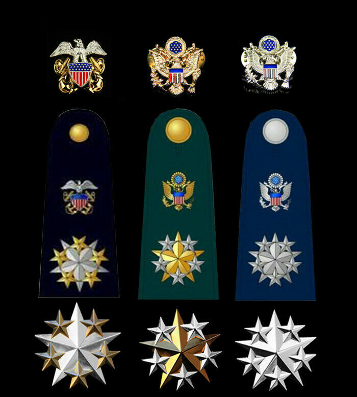 US ARMY NAVY SIX STAR EPAULETTE DEVICE GENERAL OFFICER RANK BADGE CAP EAGLE PIN