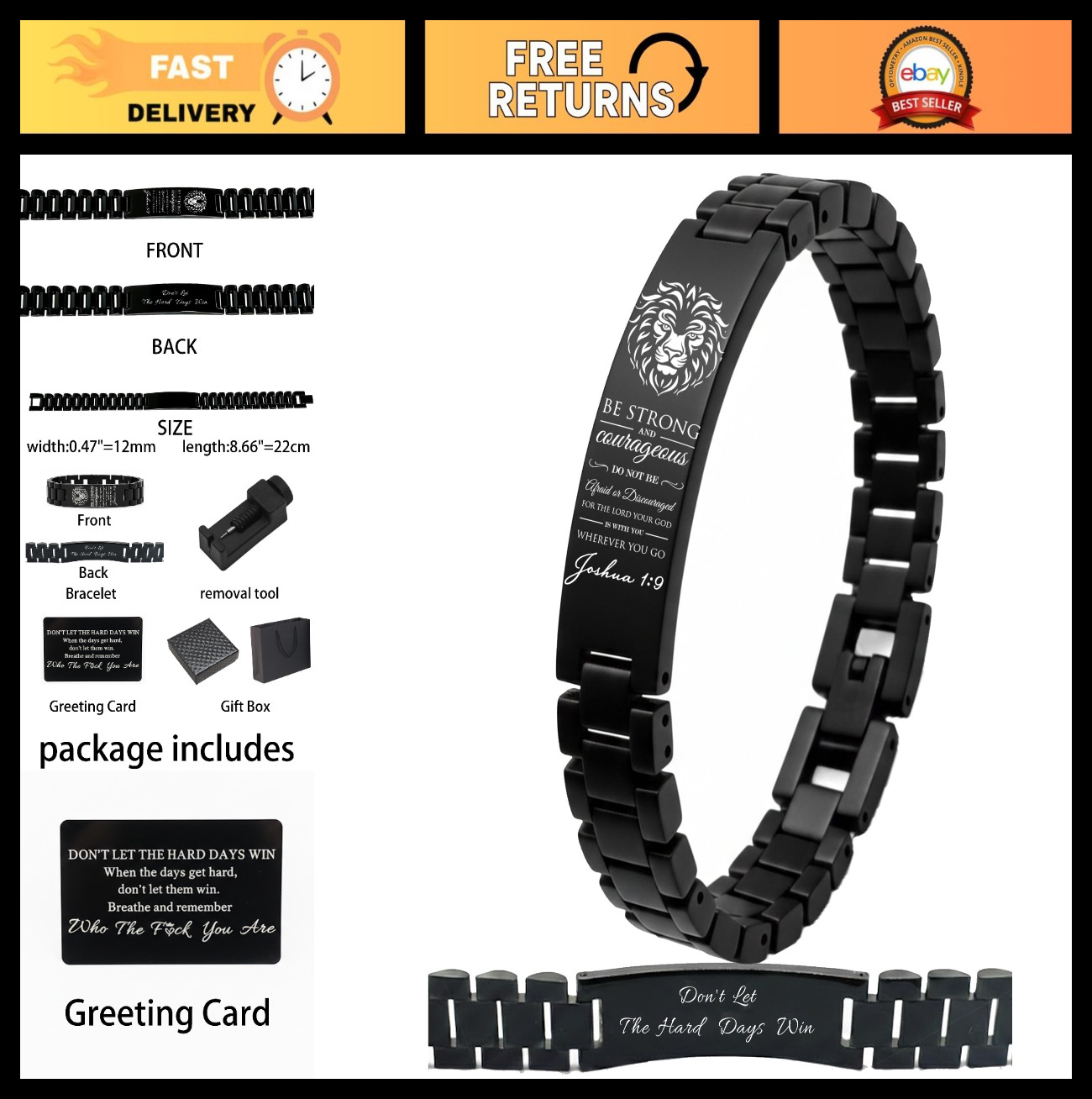Inspirational Bible Verse Bracelets for Men – Adjustable Christian Wristbands, G