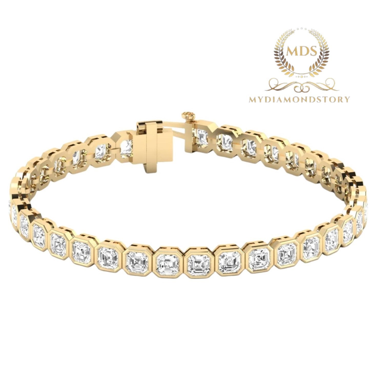 7′ Inch Lab Tennis Bracelet 7 CT Asscher Cut Solid 14K Yellow Gold For Wedding