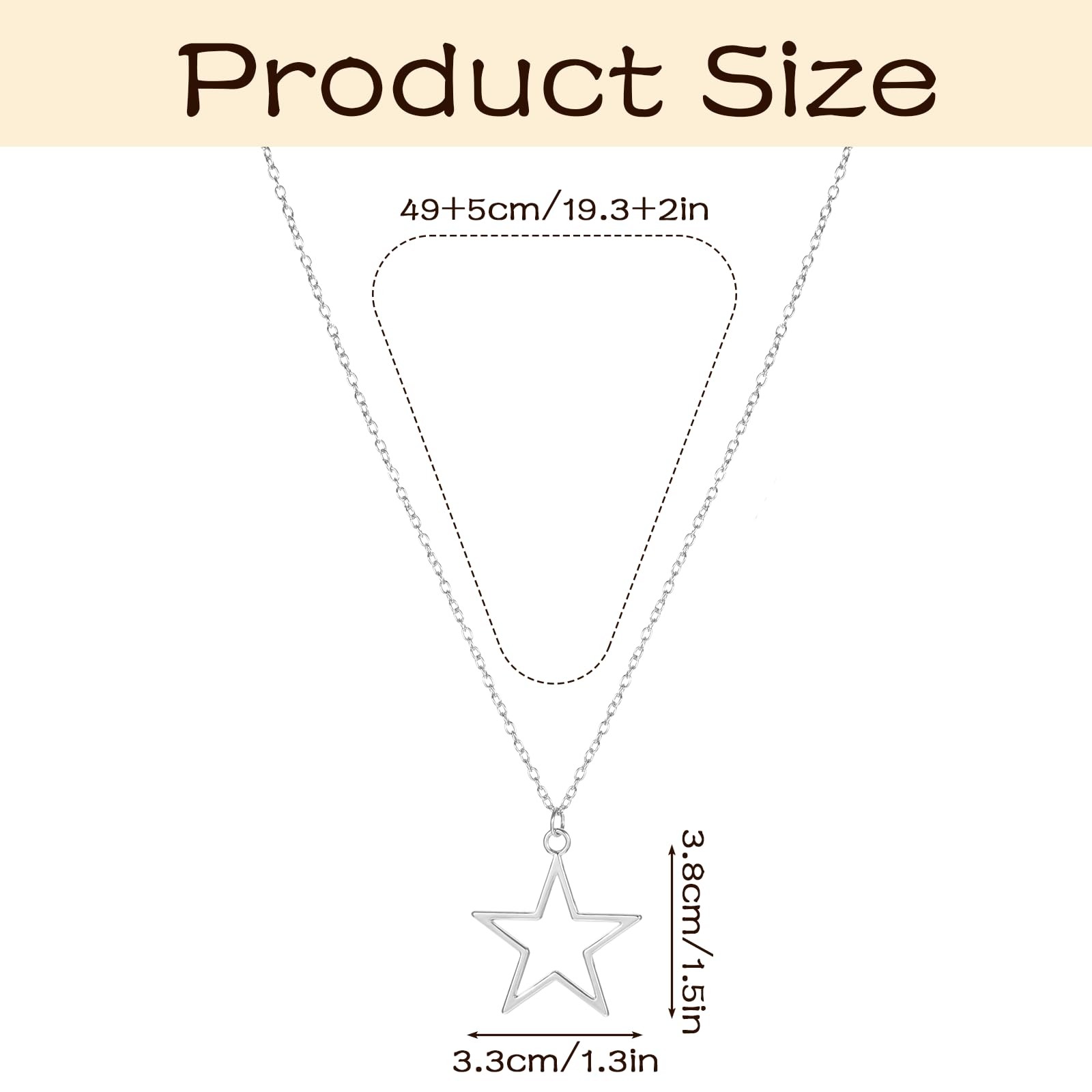 MBAIYO Dainty Hollow Star Pendant Chain: 49 + 5cm / 19.3 + 2in, Silver