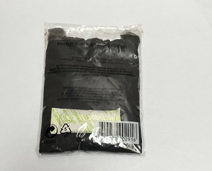 VALENTINO BEAUTY Black Pink Logo Silicone Studded Rubber Bracelet In Pouch NEW