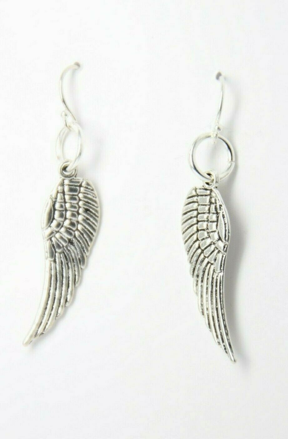 Feather Charm Earrings 925 sterling silver Hooks Angel Wings Pewter Charms