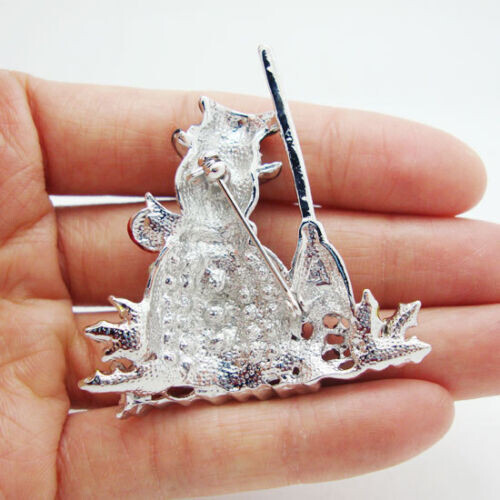 FROSTY THE SNOWMAN BLUE RHINESTONE & ENAMEL WINTER CHRISTMAS SILVER PIN BROOCH