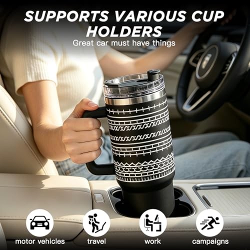 40oz Insulated Tumblers With Lids And Straws, Large Stainless Steel Black