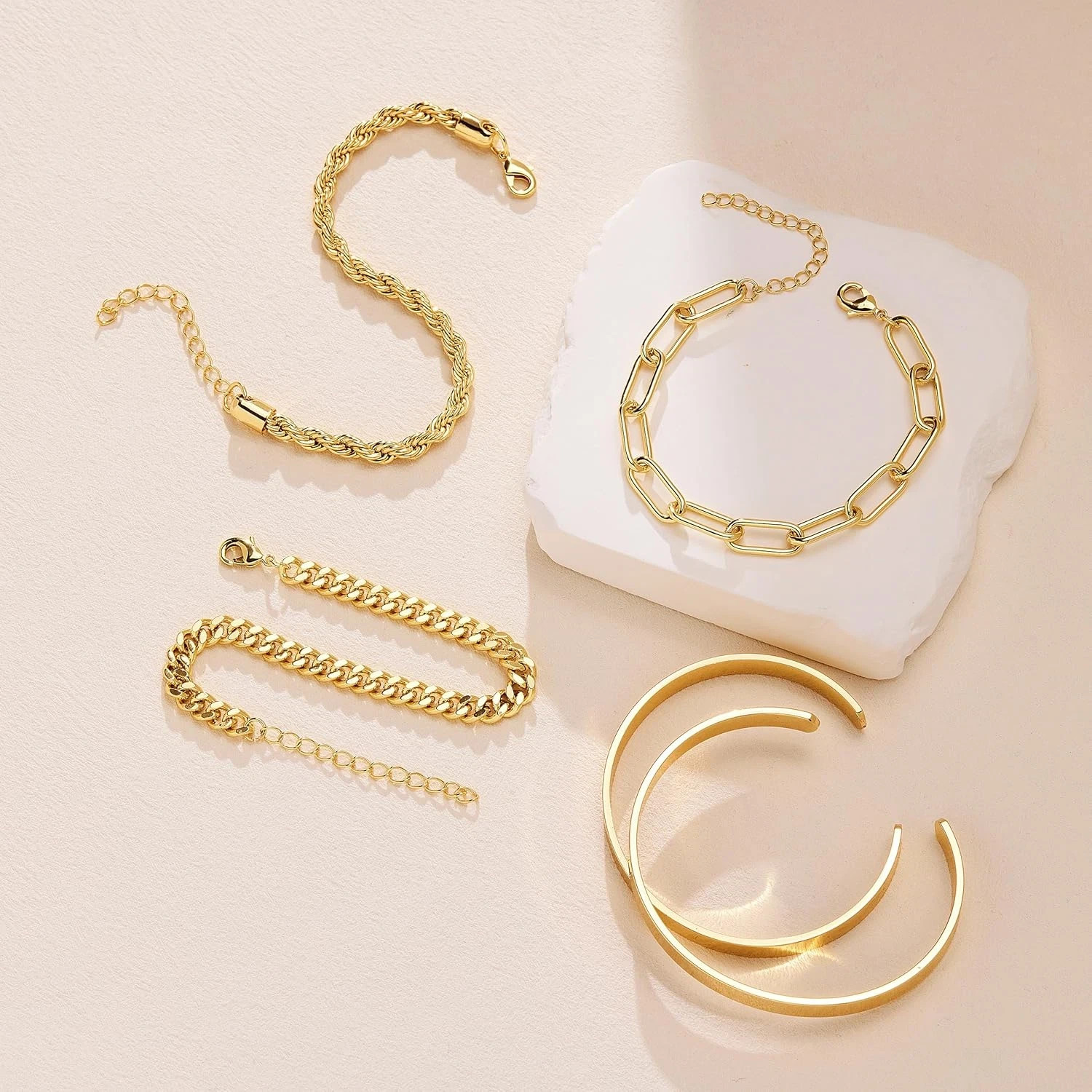 Gold Bracelets Set for Women Non Tarnish, Waterproof 14K Gold Plated
