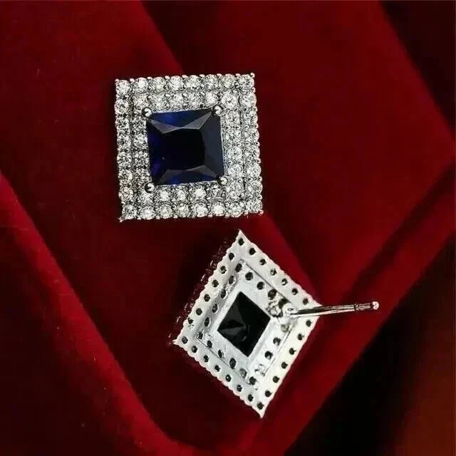2.15Ct Art Deco Style Lab Created Sapphire Engagement 14K White Gold FN Earrings
