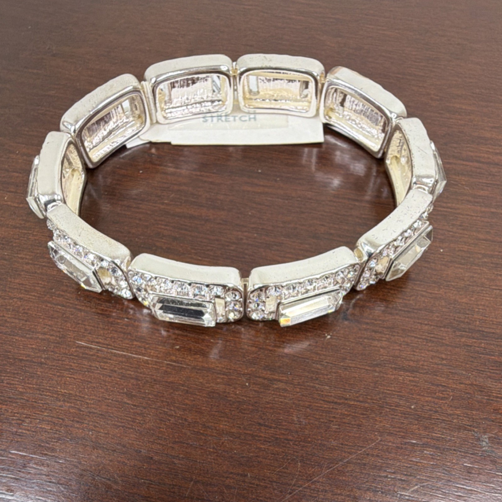 Charter Club Stretch Tennis Bracelet Silver Clear Crystal Rectangular Stones