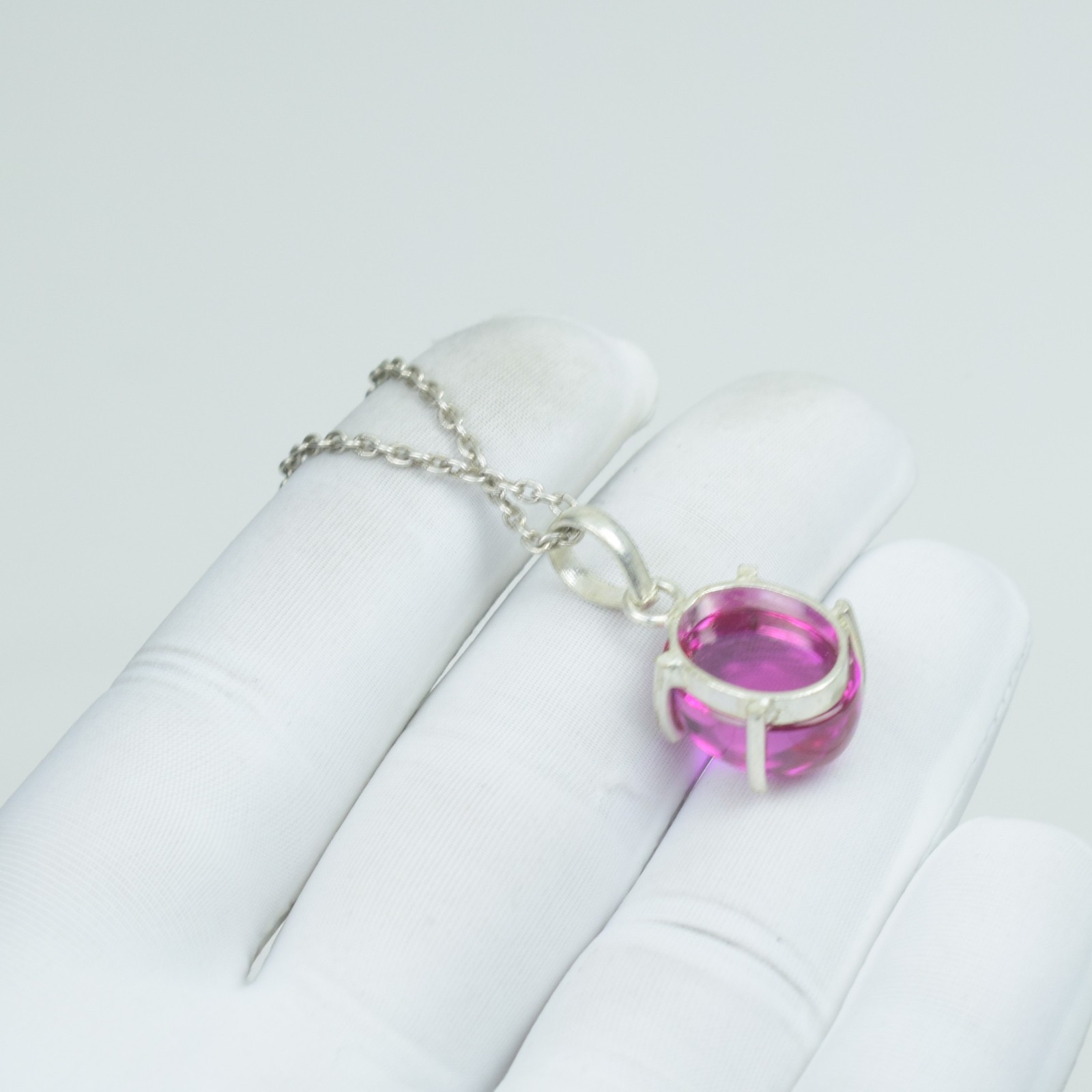 Pink Sapphire Oval Cabochon Pendant, September Birthstone Gift Jewelry Necklace,