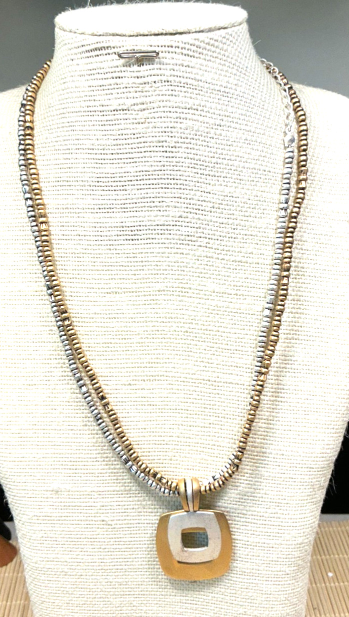 Premier Designs Necklace Matte Gold Silver Tone Geometric Pendant Lot 103C
