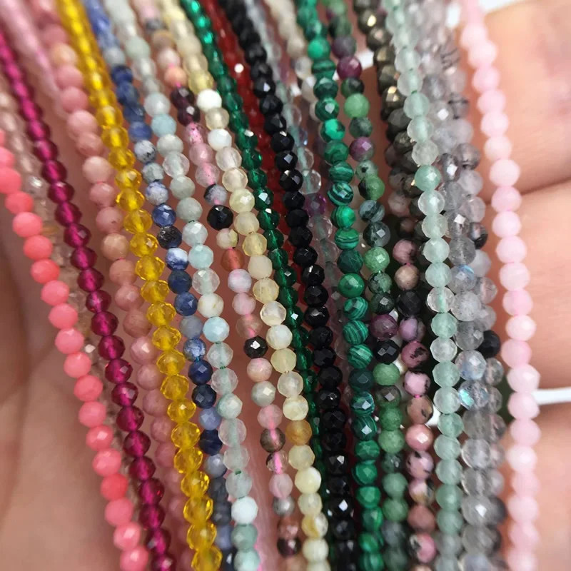 Natural Stone Necklace 2mm Faceted Bead Strand 38-40cm Adjustable Jewelry