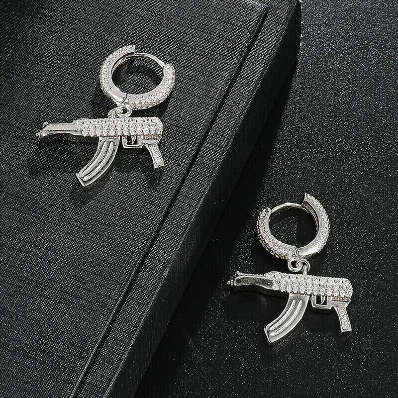 Stunning Gun Drop Dangle Earring Round Simulated Diamond 14K White Gold Plated