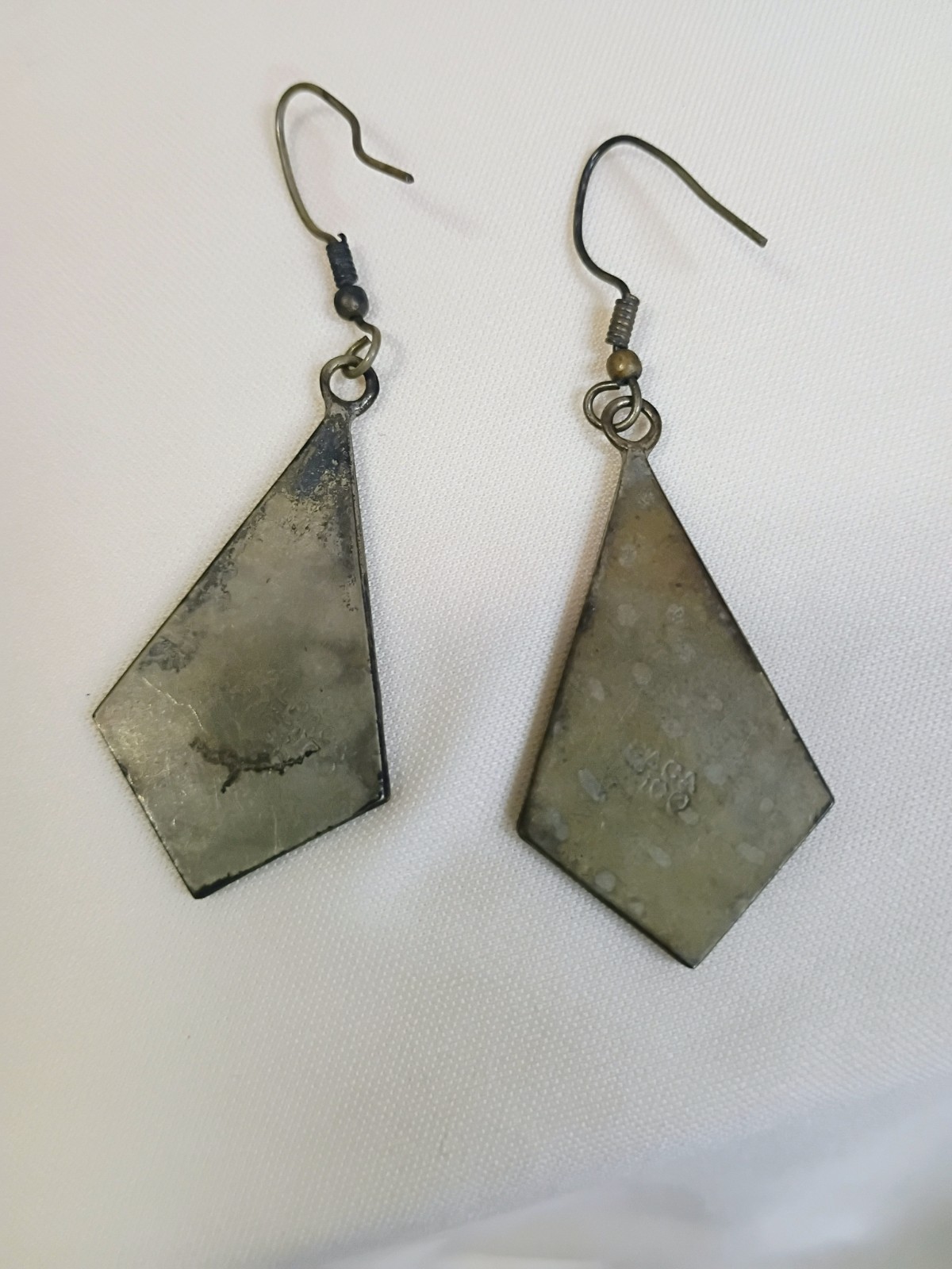 Alpaca Mexico Dangle/Drop Hook Earrings Geometric Inlay Detail
