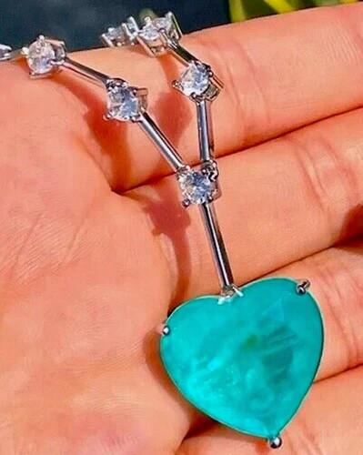 18k White Gold Plated Big Heart Blue Gemstone Pendant Necklace Wedding Jewelry