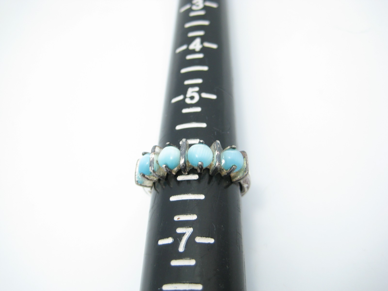 Sterling Silver 5.5mm Round Blue Glass Stone Ring Size 6