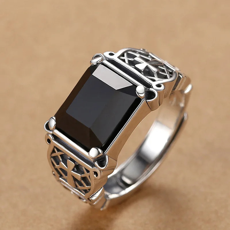 HX Silver Color New Cross Ring Men’s Personality Dominant Trend Hip Hop