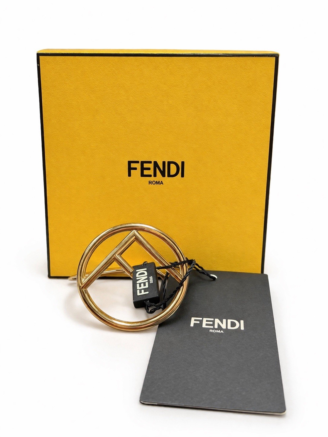 Fendi Gold Metal Bangle Bracelet Logo Signed Made in Italy, size M