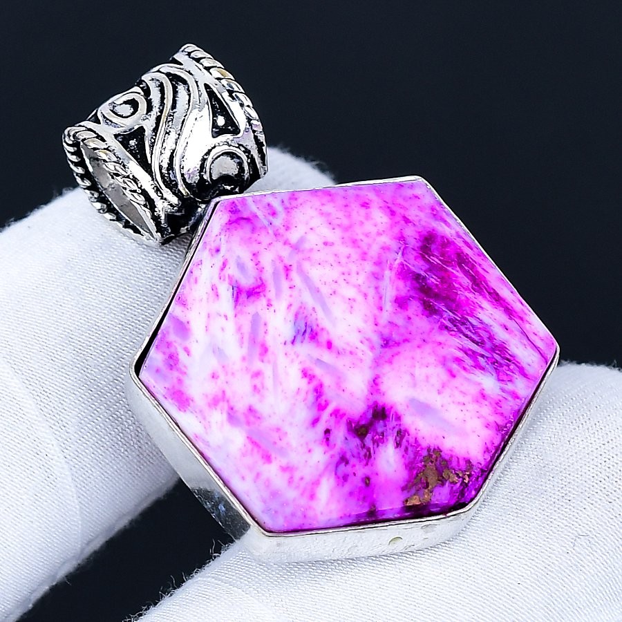 Pink Scolecite 925 Silver Plated Handmade Pendant of 1.52″