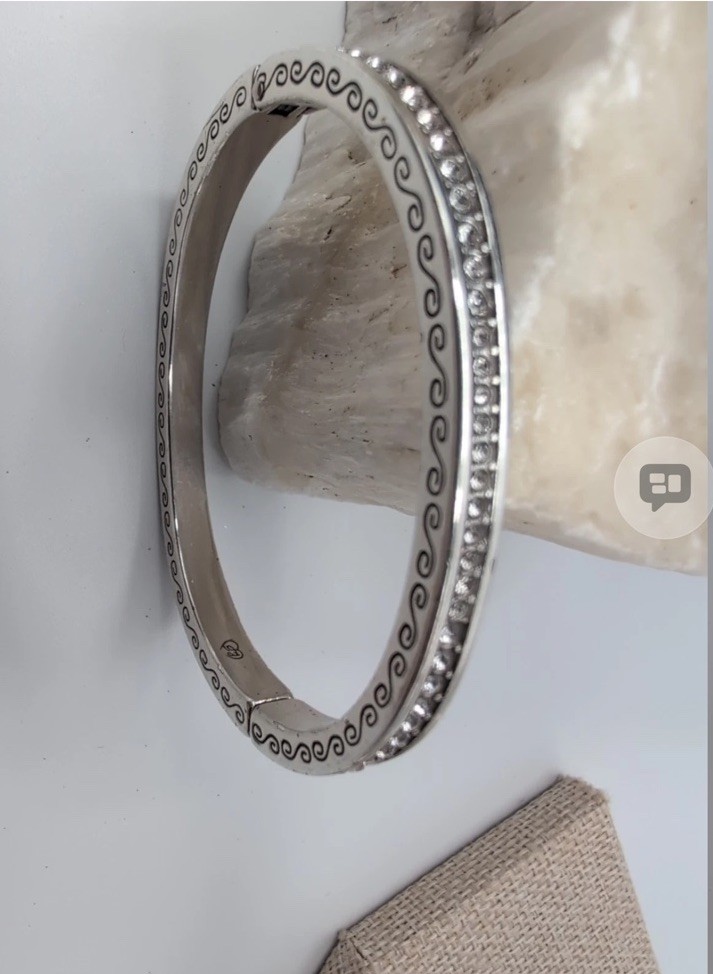 Brighton Secret of Love Silver Tone Hinged Bracelet Crystal Magnetic Closure