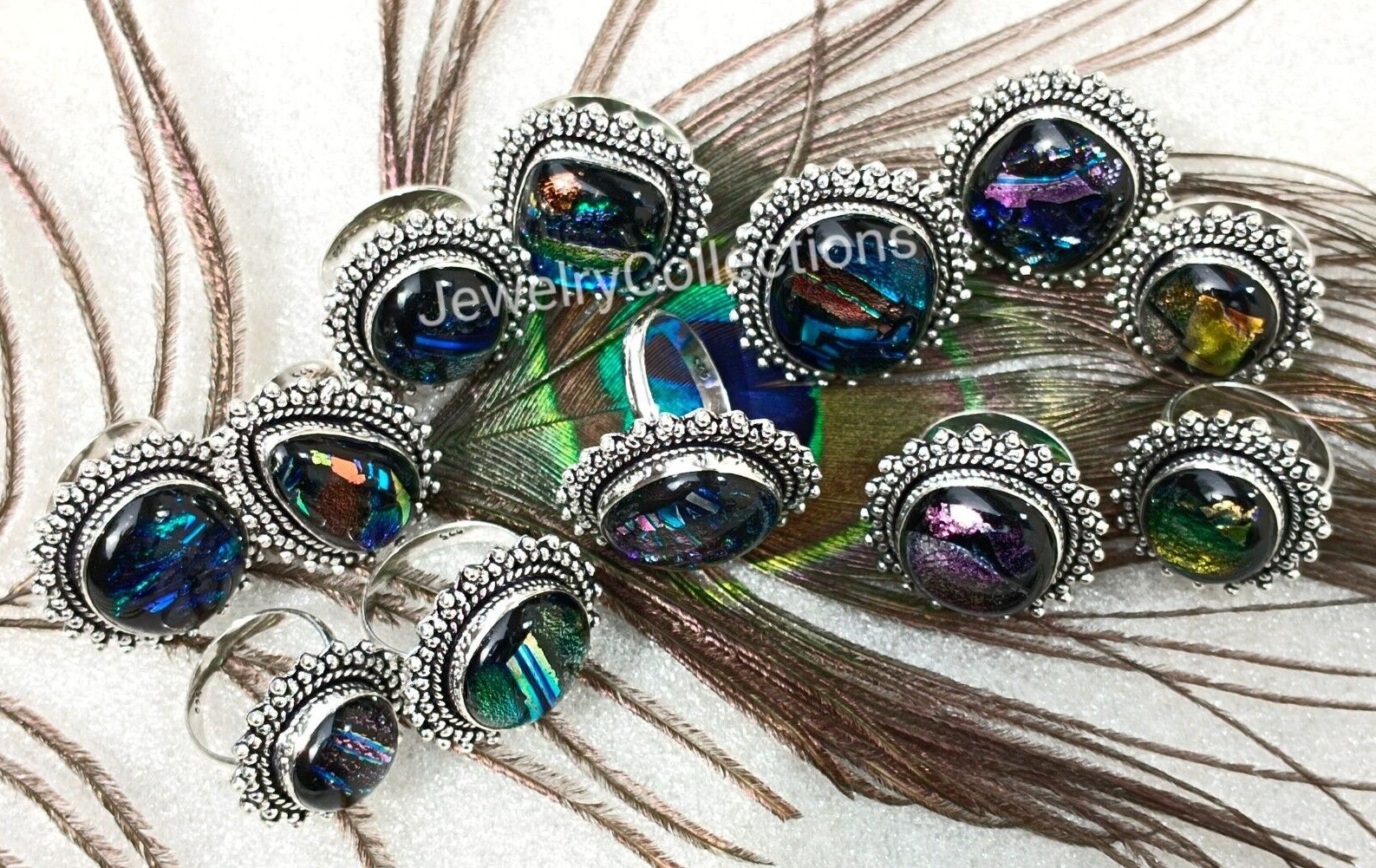 Rainbow Dichroic Gemstone Ring 925 Silver Plated Ring Handmade Lot Ring B188