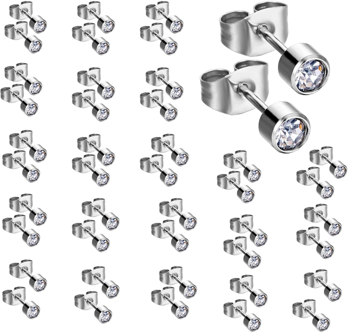 20 Pairs 4MM Ear Piercing Stud Earrings Surgical Steel Piercing Studs Earning…
