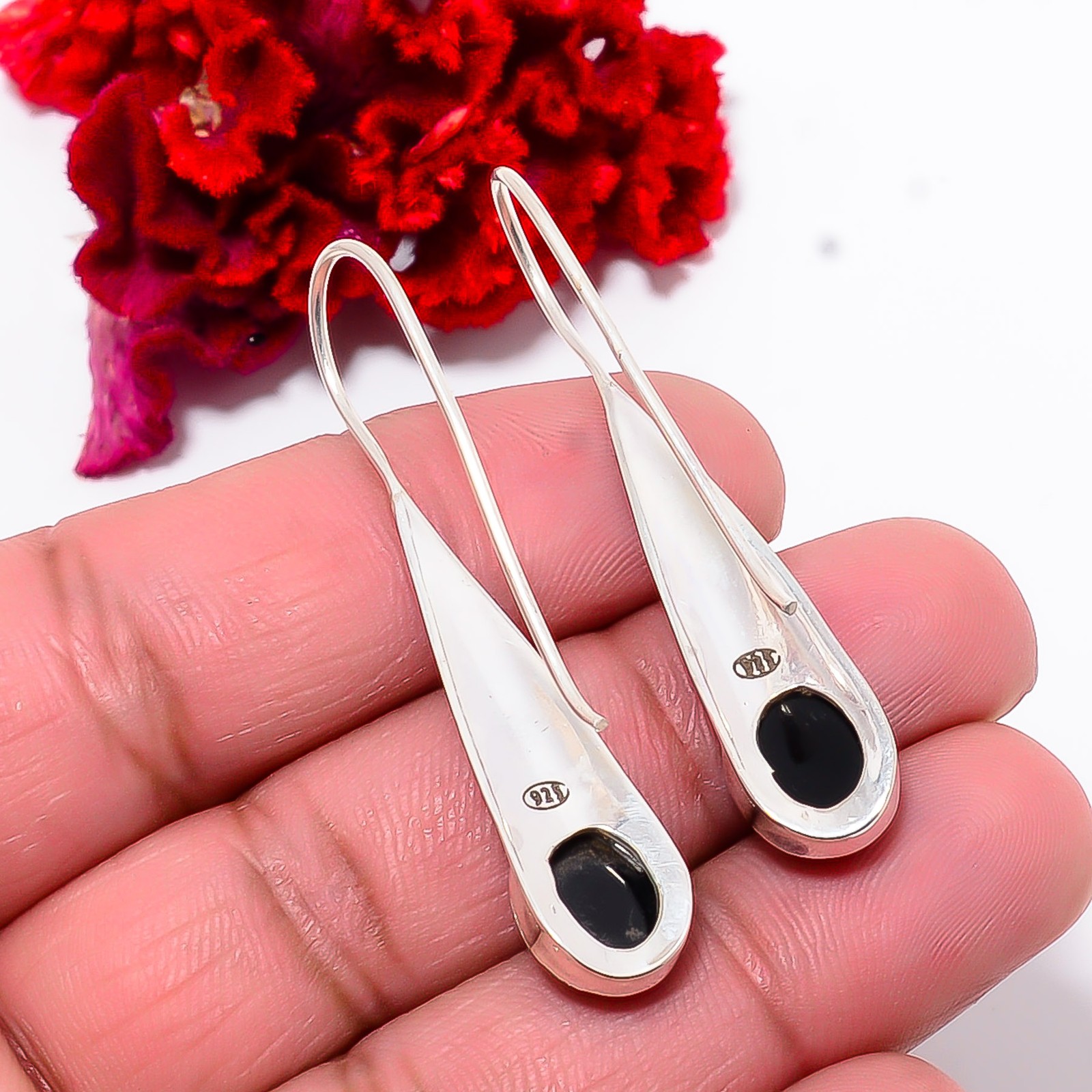 Black Onyx – Brazil Gemstone 925 Sterling Silver Handmade Earring 1.87″ E103532