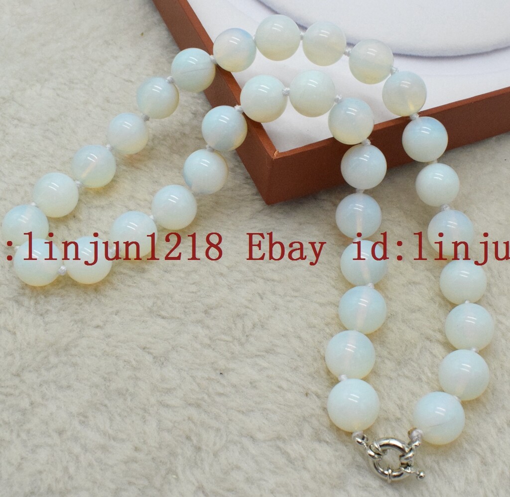 Natural 8mm 10mm 12mm White Opal Round Gemstone Beads Necklace 18” AAA