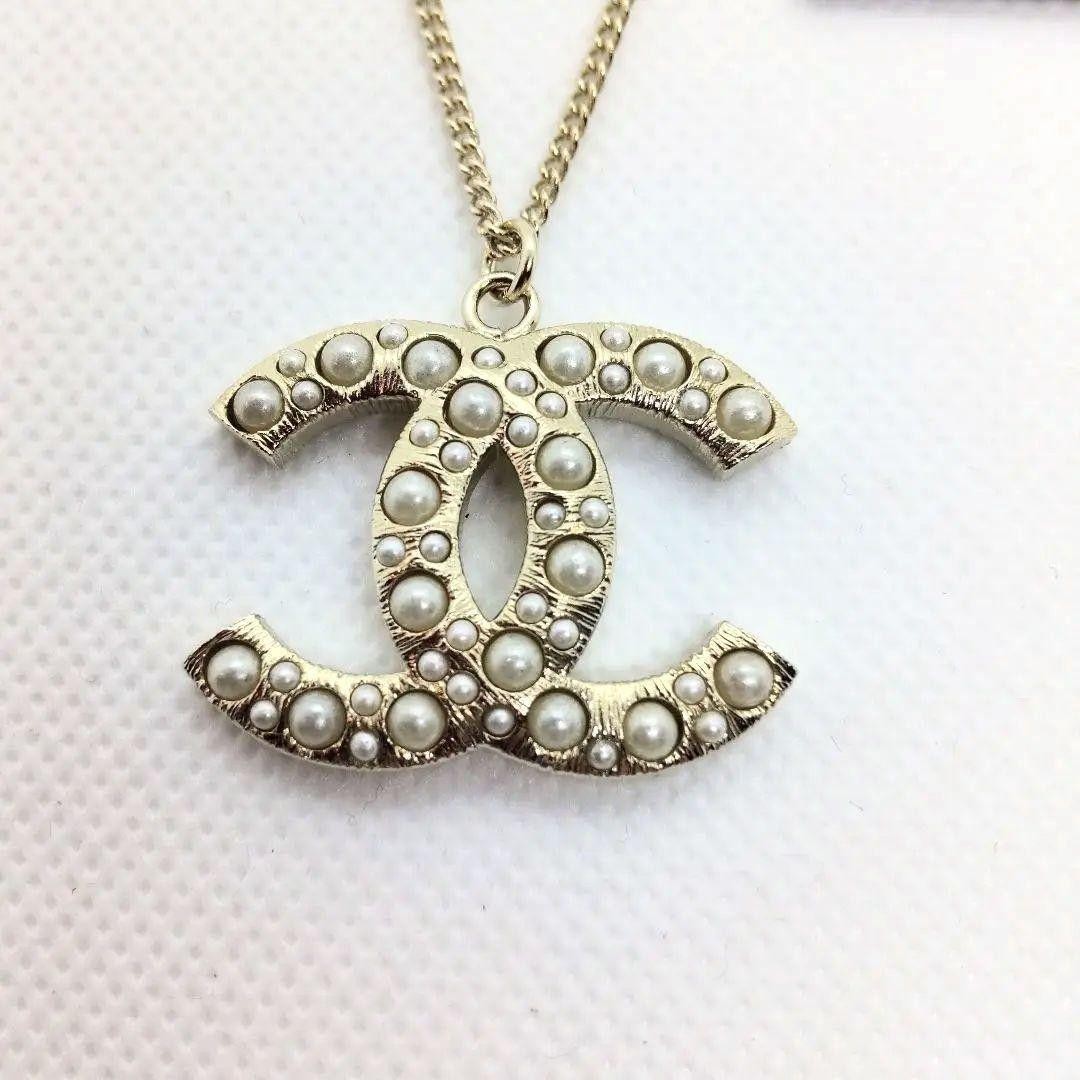 CHANEL Pearl Coco Mark Necklace Icon Champagne Gold Women’s Jewelry Accessory