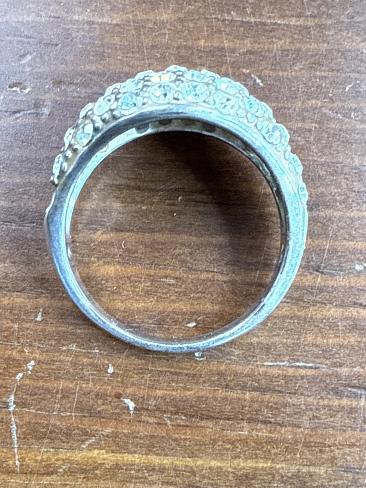 Silver PLATED Pave Set Crystals Banded Cluster Cocktail Ring Size 6.75