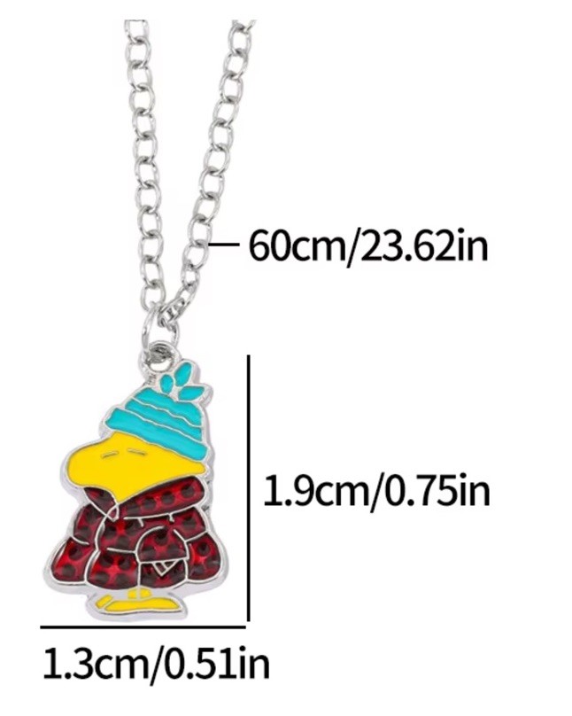 Peanuts Winter Holiday Christmas Woodstock Charm Pendant Silver Chain Necklace