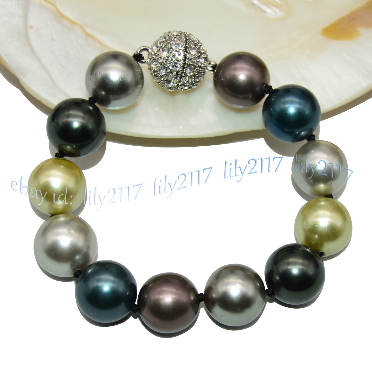 8/10/12/14mm Genuine Multicolor South Sea Shell Pearl Round Beads Bracelet 7.5”