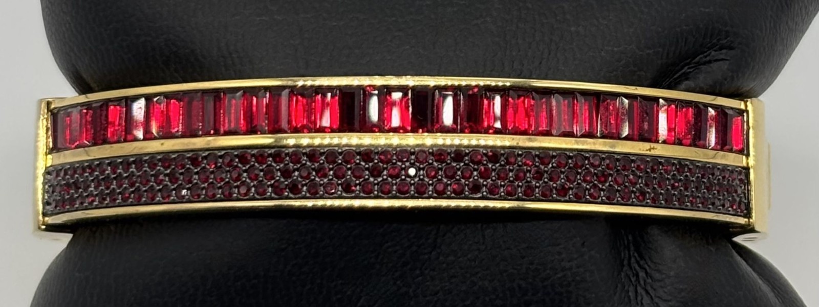 Michael Kors Color Crush Hinged Bangle Cuff Garnet Colored Baguette Pave Crystal