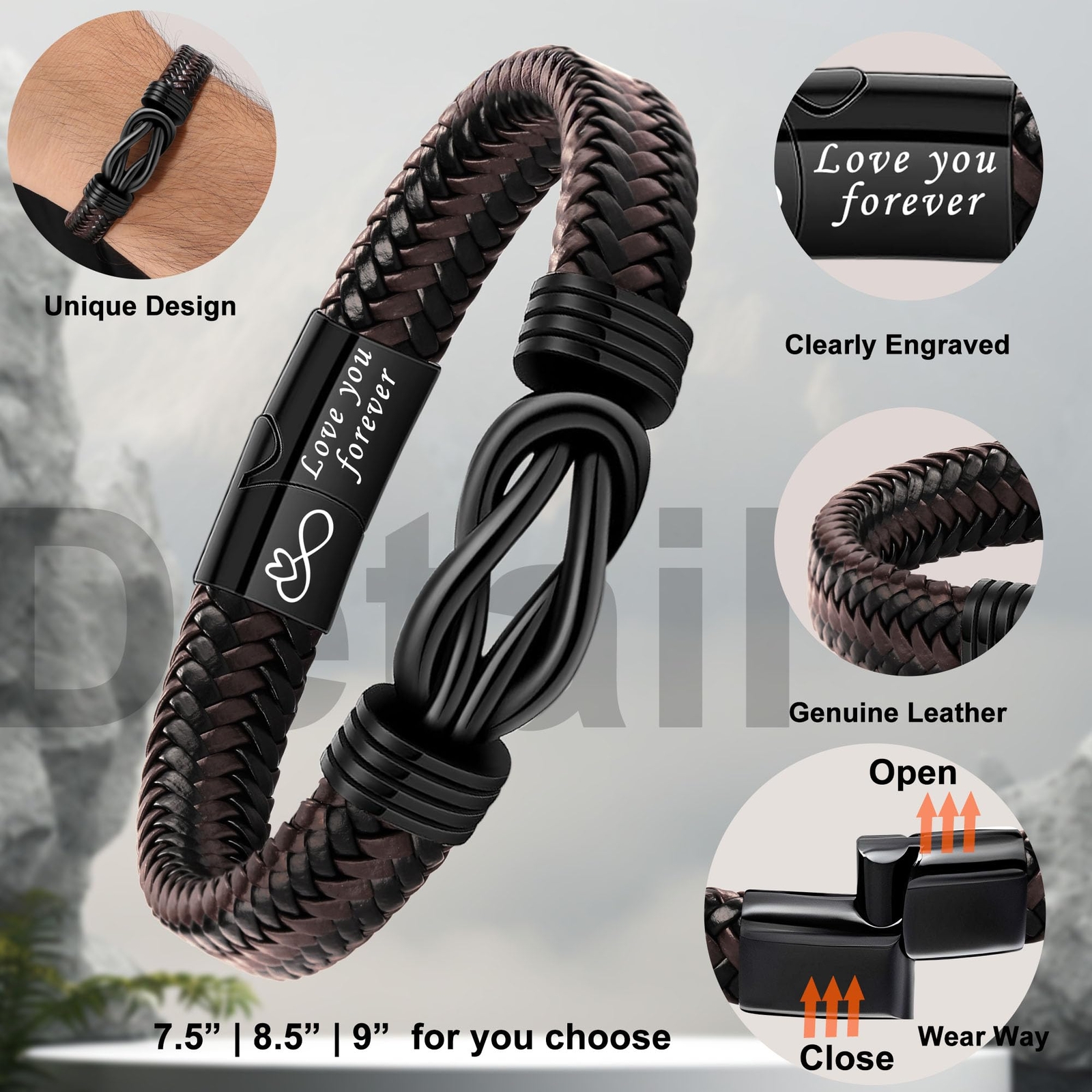 Handmade Bracelet Grandson Gift Braided Love You Forever from Grandma (9 Inches)