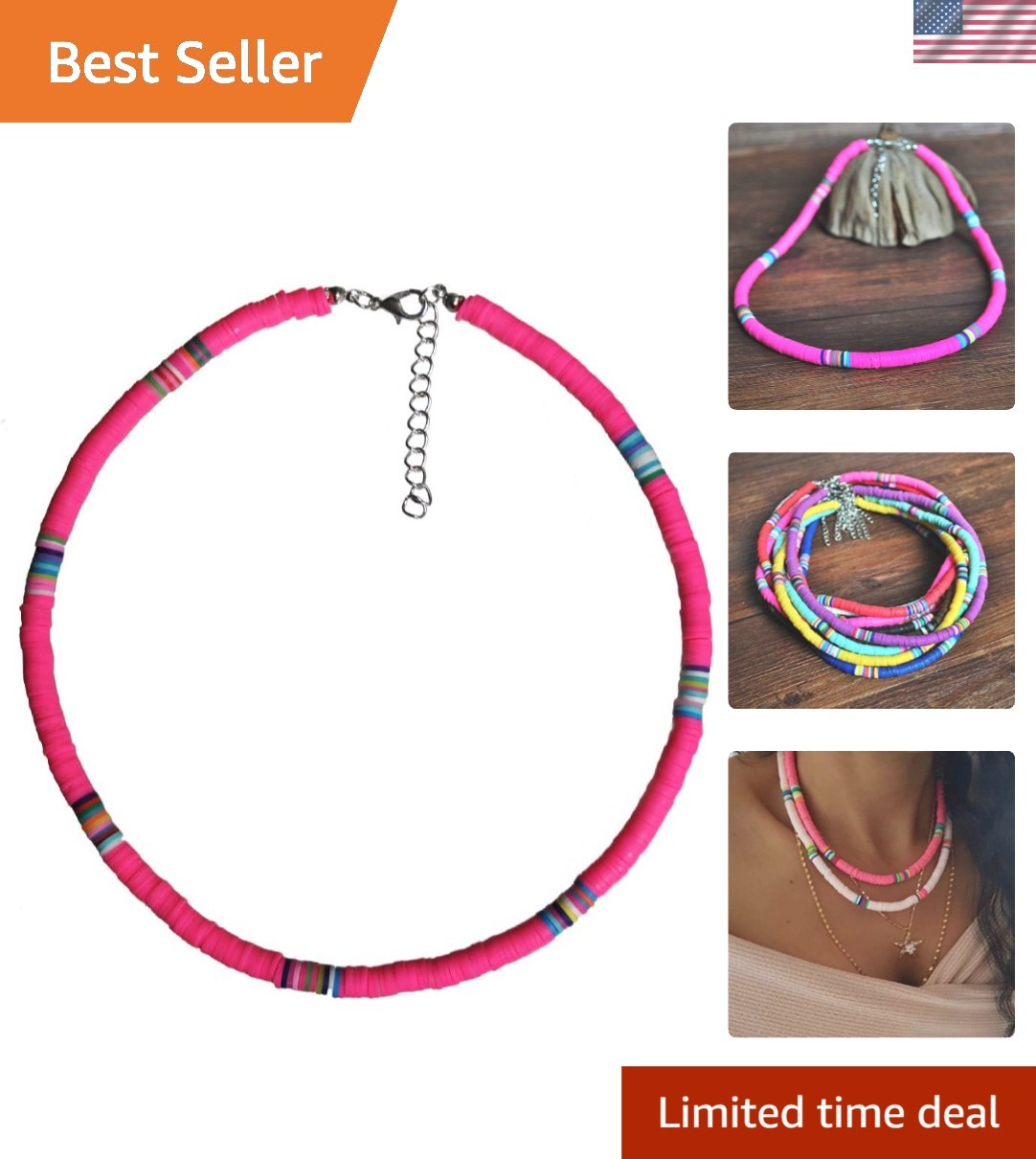 Handcrafted Bohemian Choker – Colorful Vinyl Disc Beads – Perfect for Summer