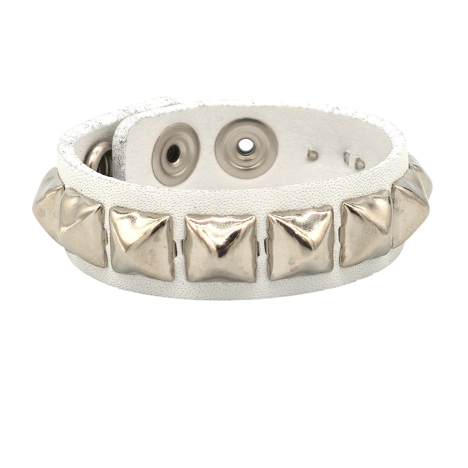 White Leather 1 Row Studded White Pyramid Stud Bracelet Punk Goth Wrist Cuff